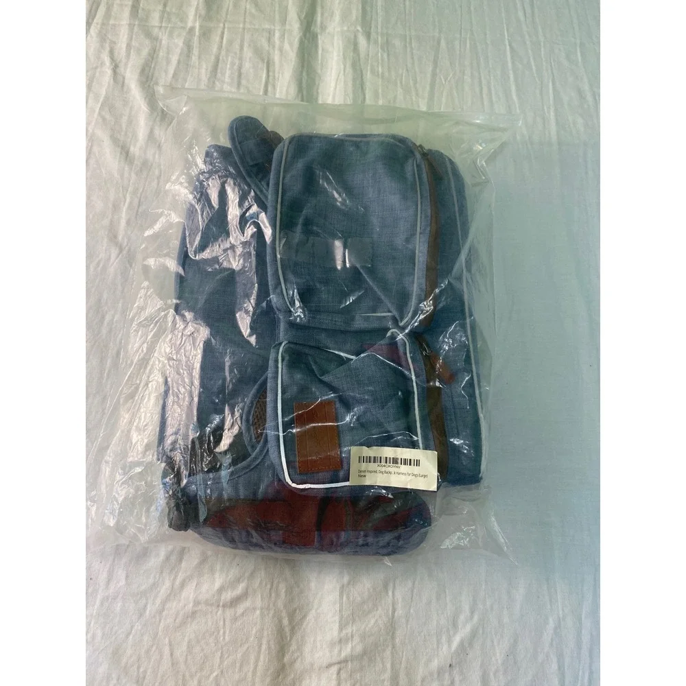 Snickany & Co. Denim‎ Inspired Dog Backpack Harness Large Blue
